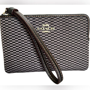 Coach Legacy Jacquard Wristlet Black Checkered Leather Strap Minimalist